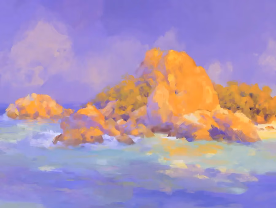 Abstract oil painting of Anse Source d’Argent