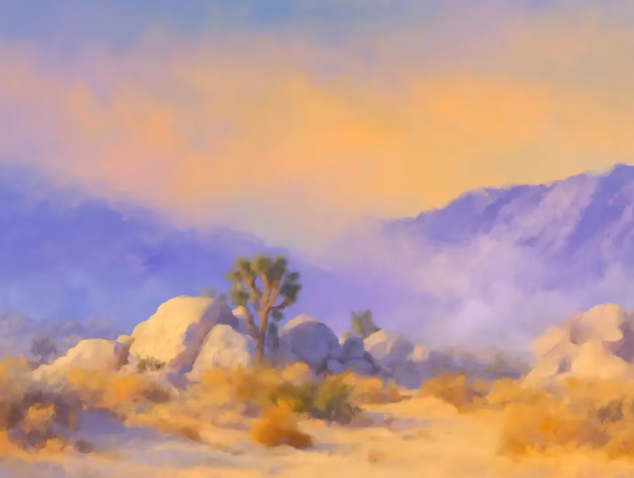 Abstract oil painting of Joshua Tree