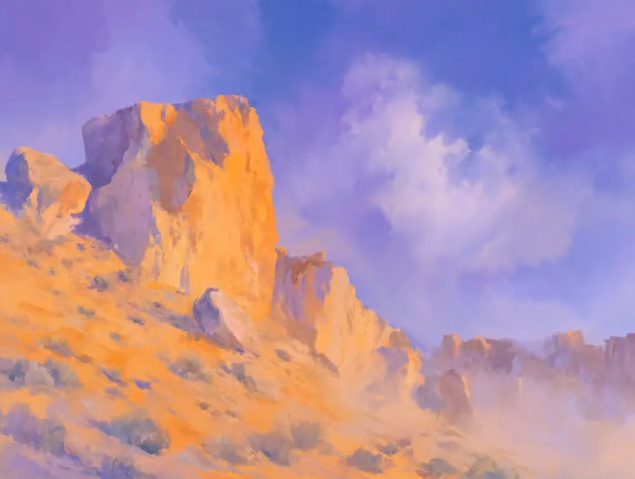 Abstract oil painting of Cliff rocks