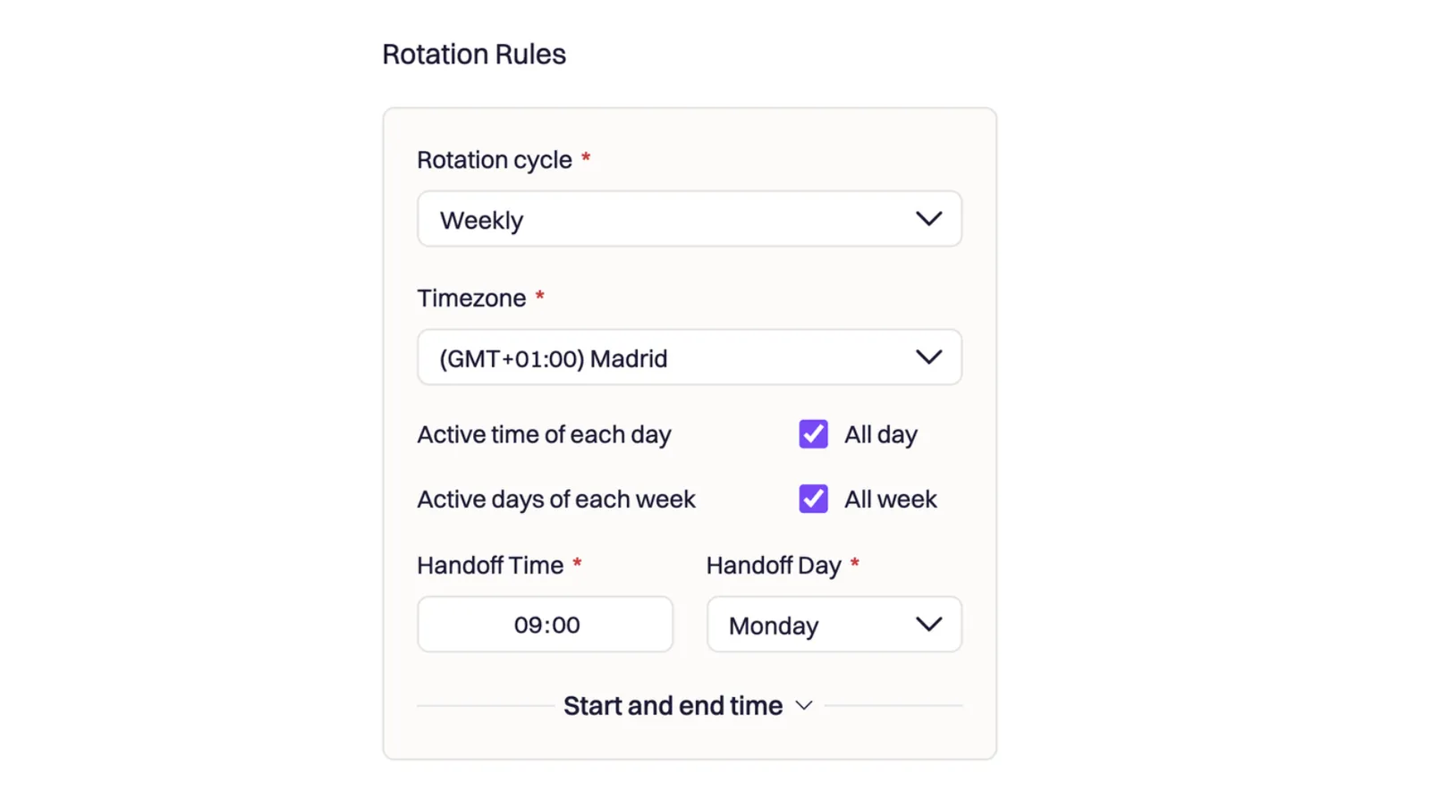 A timezone picker in the on-call scheduling software