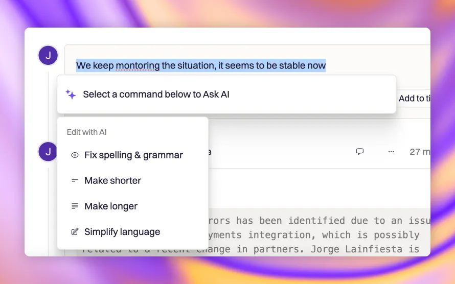 Screenshot of Rootly AI Editor