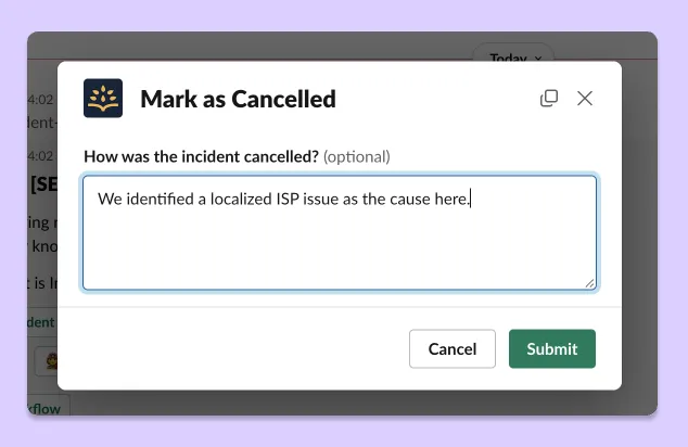 mark as canceled in slack