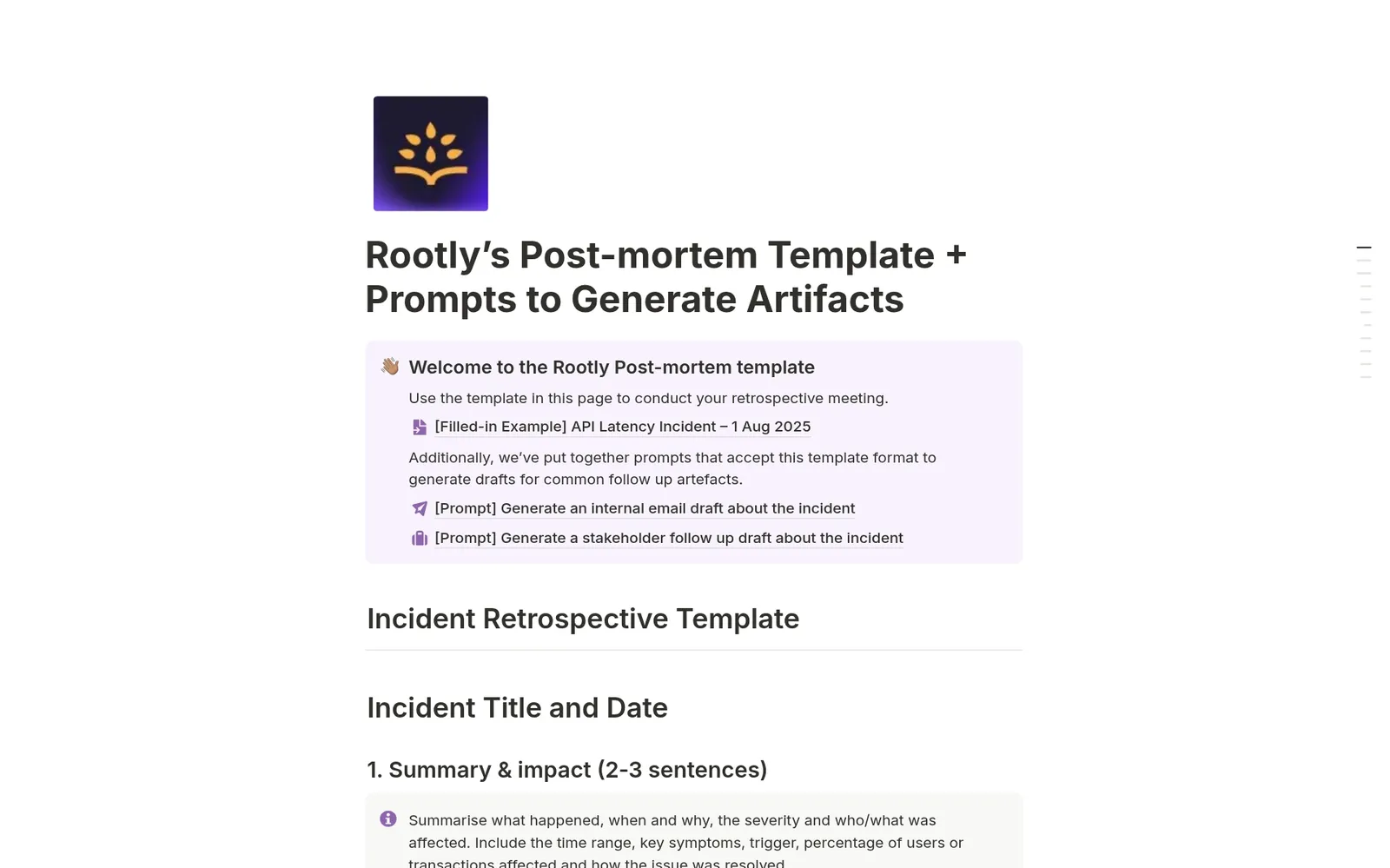 Postmortem template screenshot
