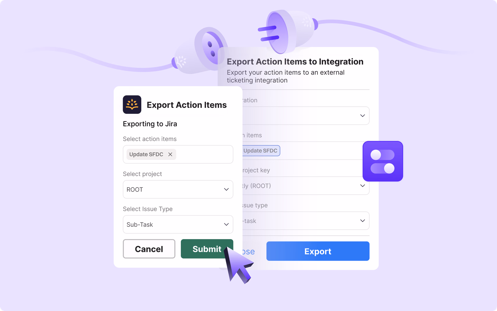 Manually Export Action Items to Ticketing Apps (Jira, Zendesk, Linear, and more)