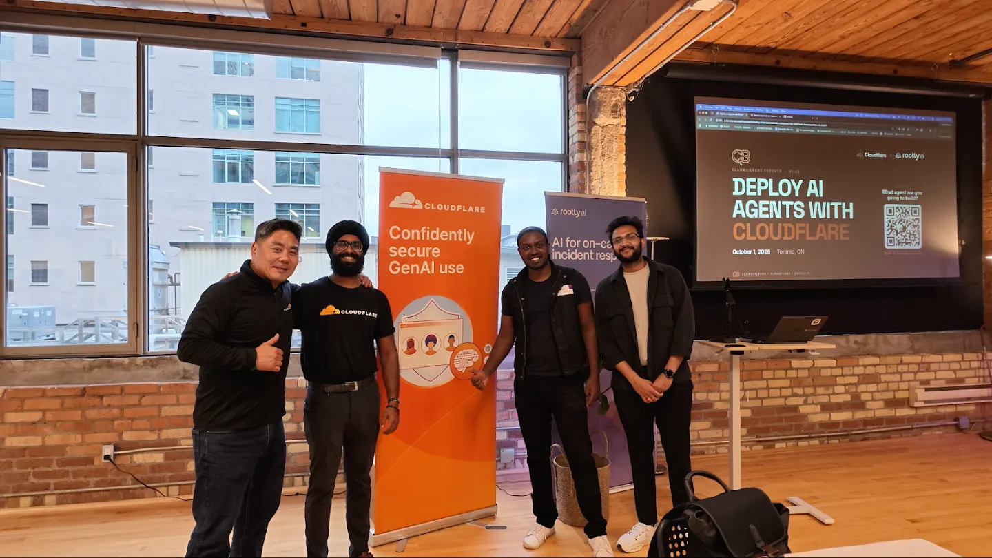 Community members posing together at Cloudflare x Rootly (photo 10)