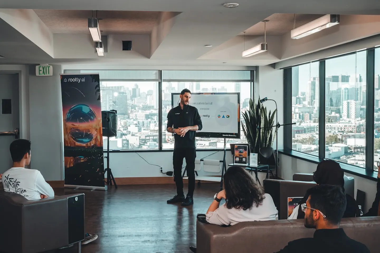A speaker presenting to the community at Rootly AI Meetup DevTools Demo Night (photo 5)