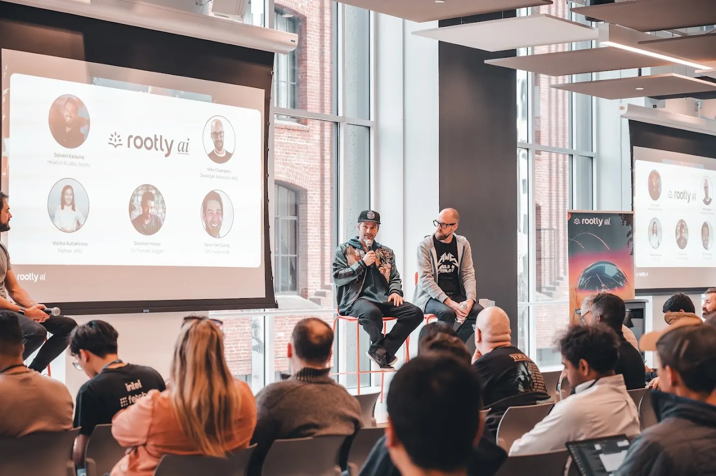 A speaker presenting to the community at Rootly AI Meetup @ AWS Builder Loft (photo 6)