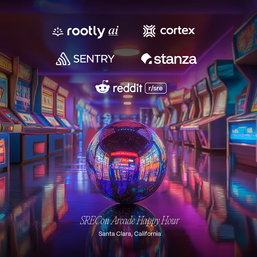 🎮 SRECon Arcade Happy Hour - Presented by Rootly x r/SRE x Sentry x Stanza x Cortex 🍻 event artwork