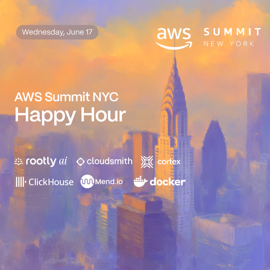 AWS Summit NYC w/ Rootly AI, Cloudsmith, Mend.io, Cortex, ClickHouse, & Docker event artwork