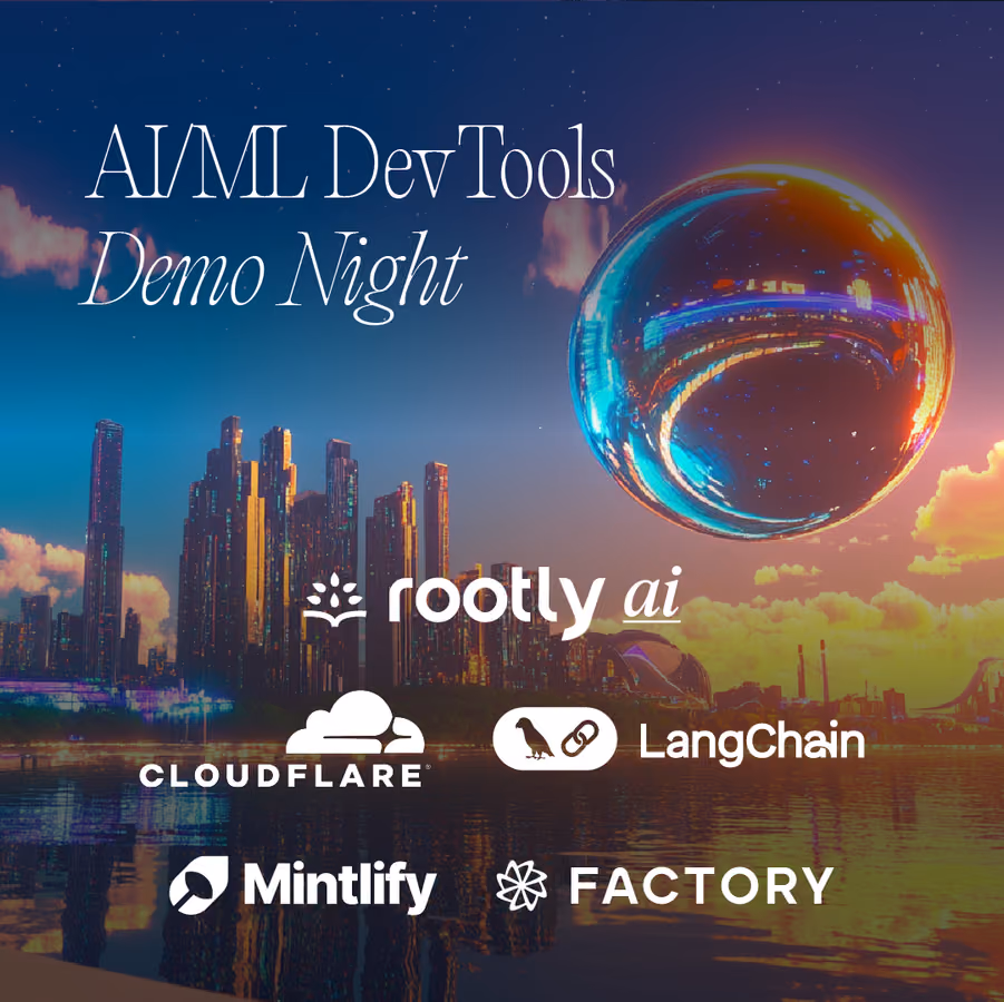 AI/ML DevTools Demo Night w/ Rootly AI, LangChain, Cloudflare, Mintlify, and Factory event artwork