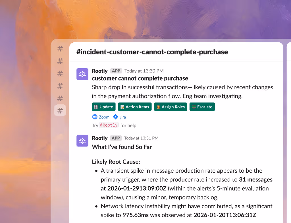 A service catalog entry supplying owners, dependencies and recent changes to an investigation