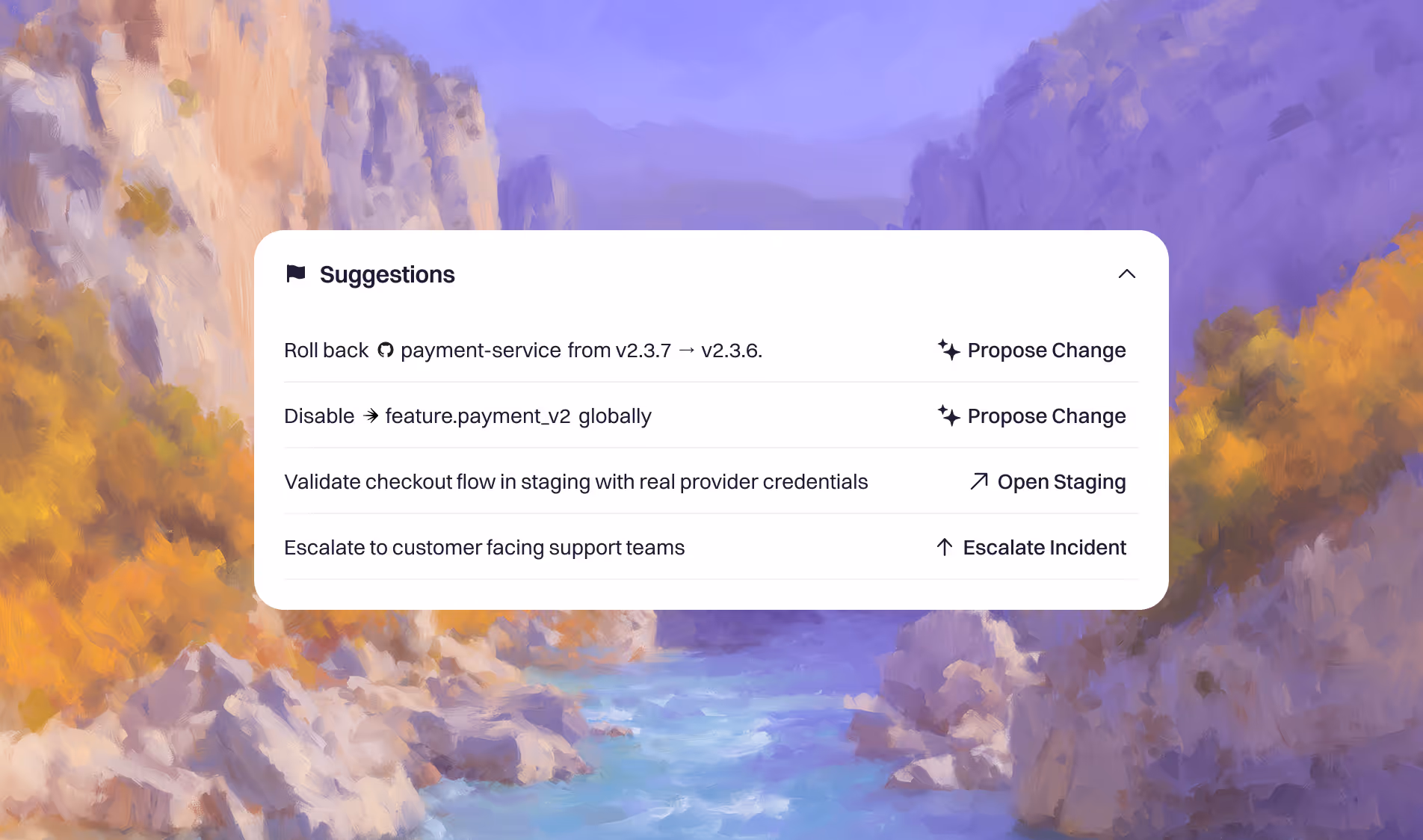 A suggested fix with the reasoning chain that produced it and the next steps to take
