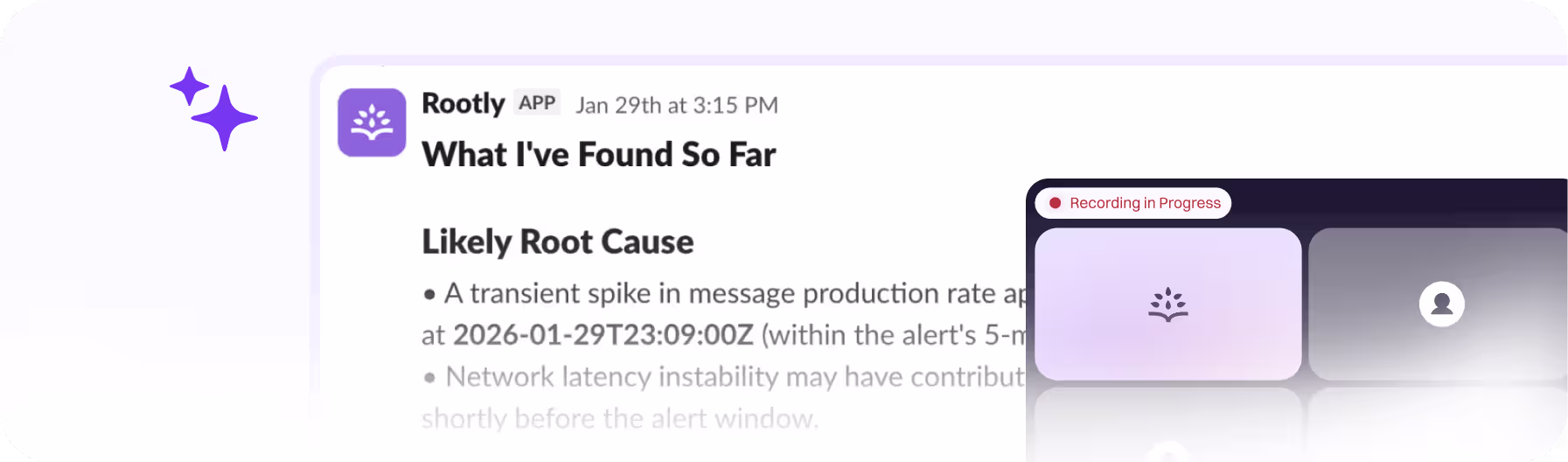 Rootly AI on an incident call, capturing decisions and action items as they are made