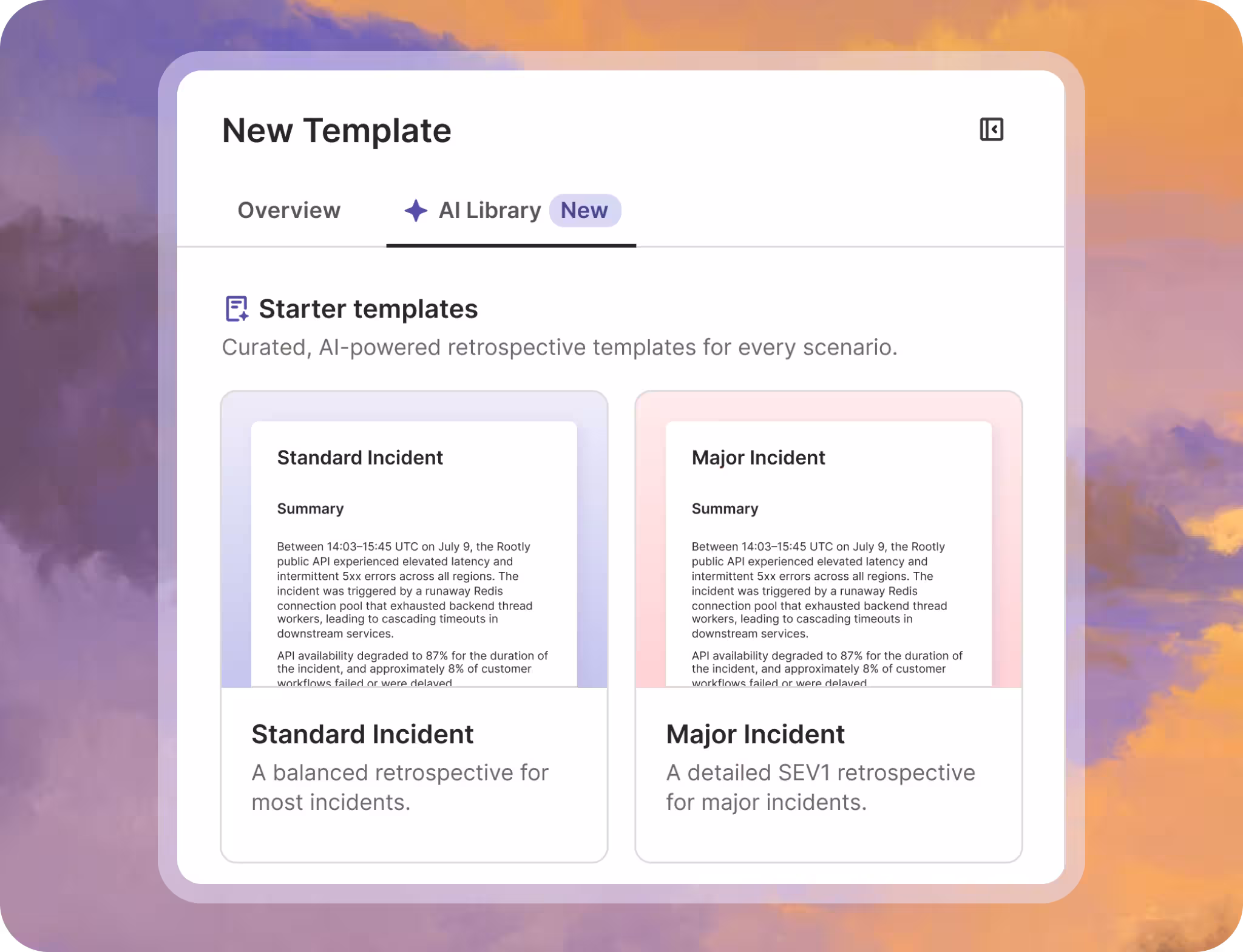 A gallery of retrospective templates for different incident types